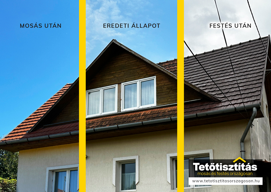 Tetőmosás és tetőfestés előtte utána összehasonlítás cseréptetőn