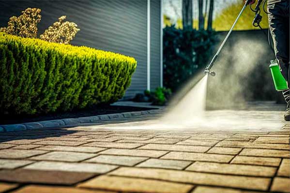 Térkő tisztítás magasnyomású mosással
